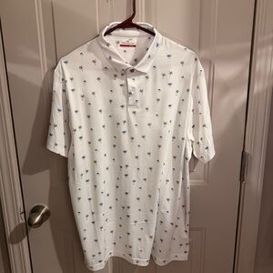 Grand Slam White Polo with Blue & Green Palm Print